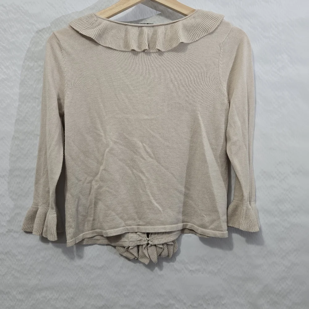 INC International Concepts Ruffled Cardigan Size M Lightweight Beige Neutral‎